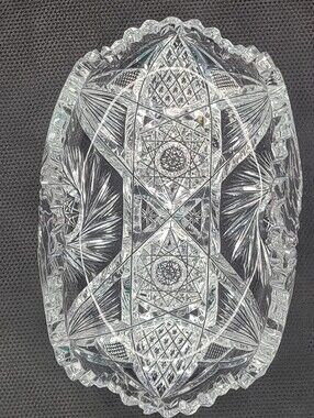 Antique ABP American Brilliant Period Cut Crystal Ornate Oval Dish Vintage